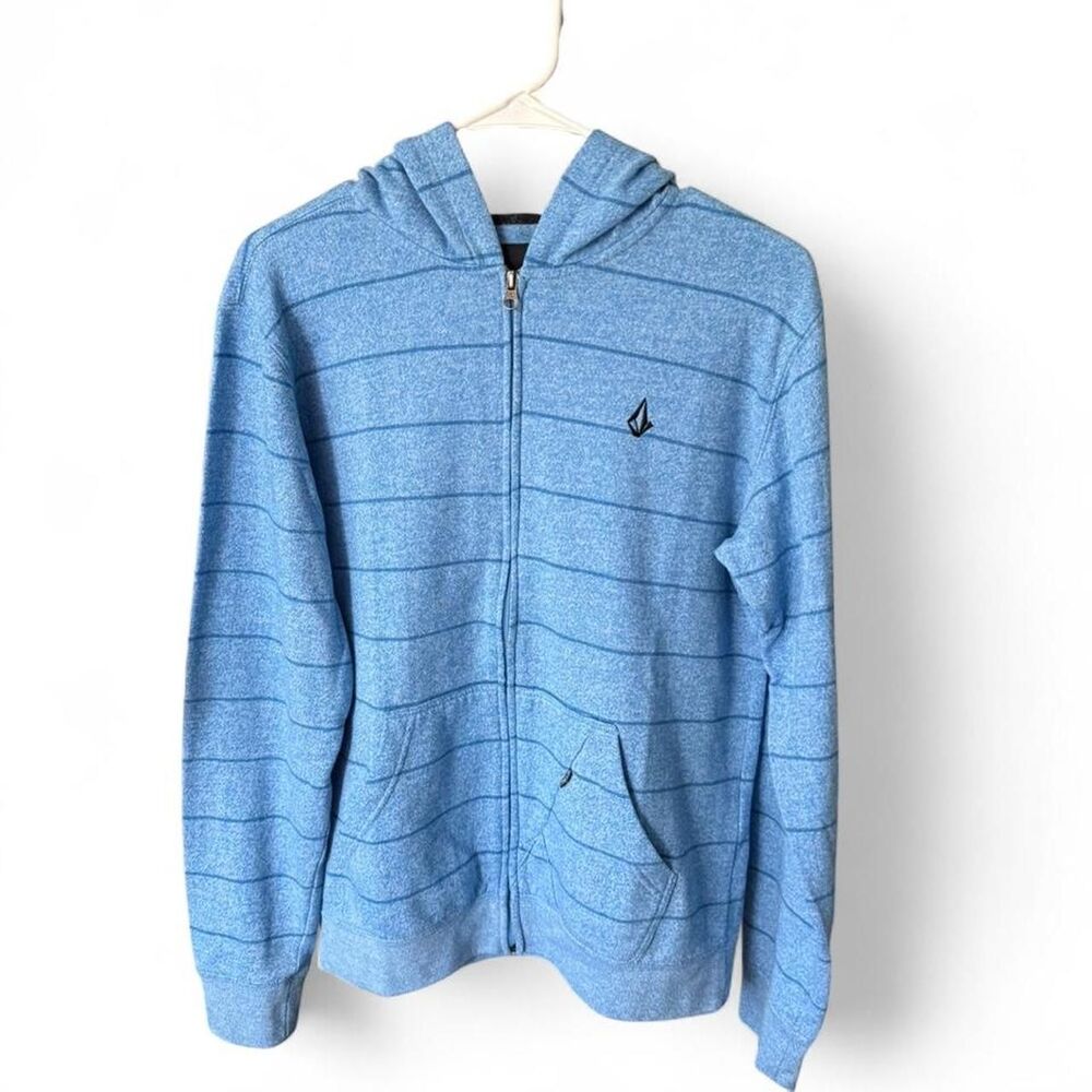 Volcom Slappy Stripe Full Zip Hoodie Youth XL Blue Heather Fleece Jacket